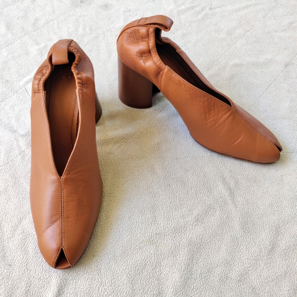CO Collections Brown Leather Peep Toe Heels Size 7